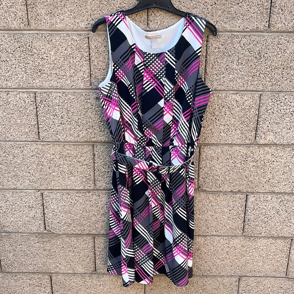 Banana Republic Factory Plaid Belted Midi Dress Pink Black Gray White Size 14